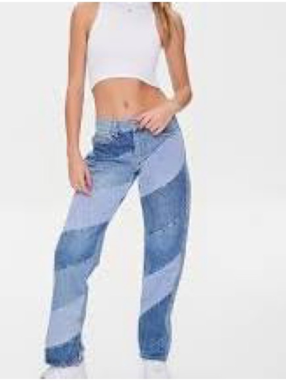 Rue21 Men's Two-Tone Diagonal Patchwork Straight Jeans - Light & Dark Blue